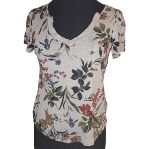 Maeve Mayotte Floral V Neck Tee XS Anthropologie EUC